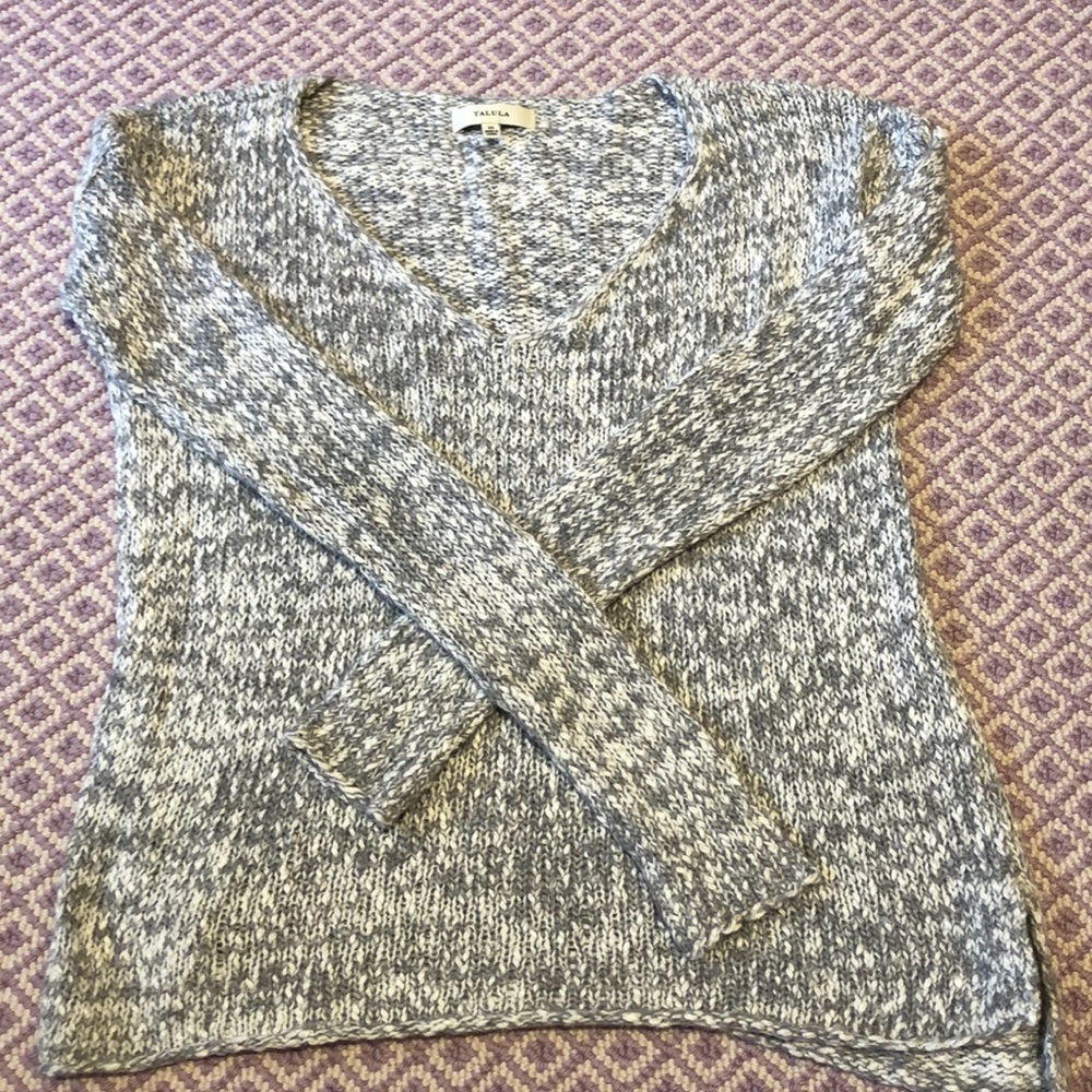 Talula XS V NECK tweed sweater light gray/white